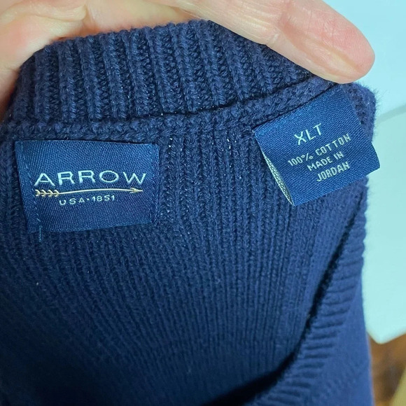 Grandpa Oversized Sweater Mens XL Tall Navy Blue Pullover Windowpane Crewneck - Picture 5 of 6